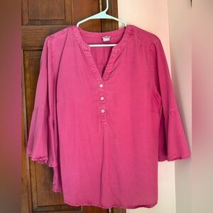 Chico's Fuchsia Button-Front V-Neck Peasant Blouse
